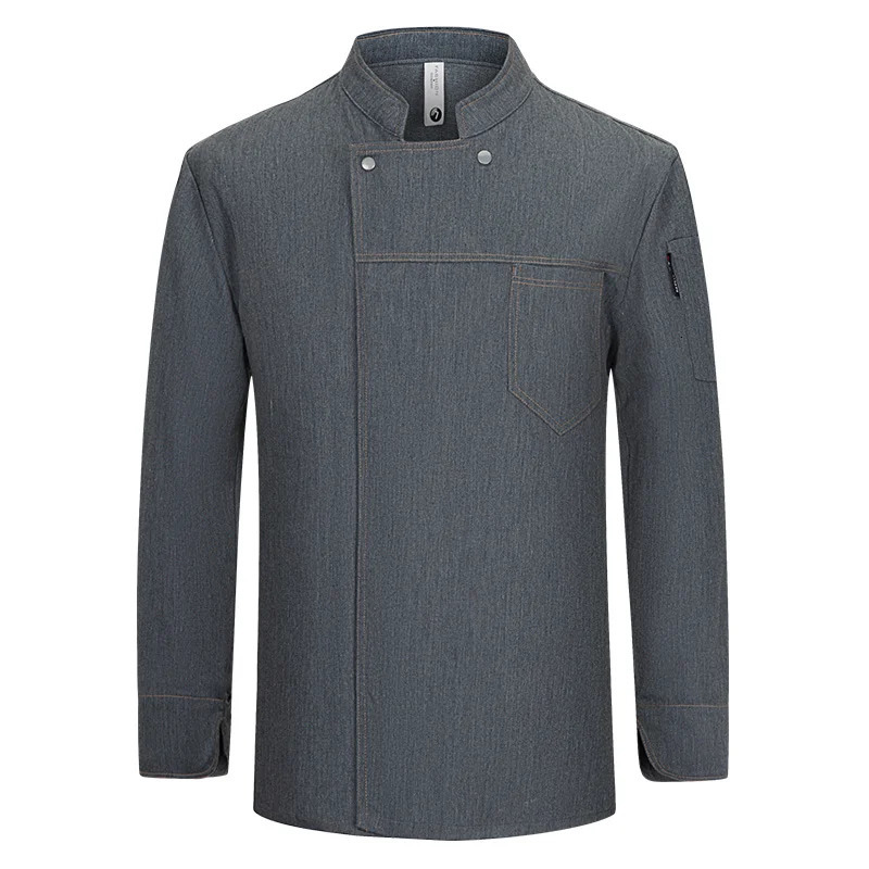 grey Chef uniform Long Sleeve chef jacket Cook Coat Tshirt Baker Work Uniform Waiter Restaurant el Clothes women 240412