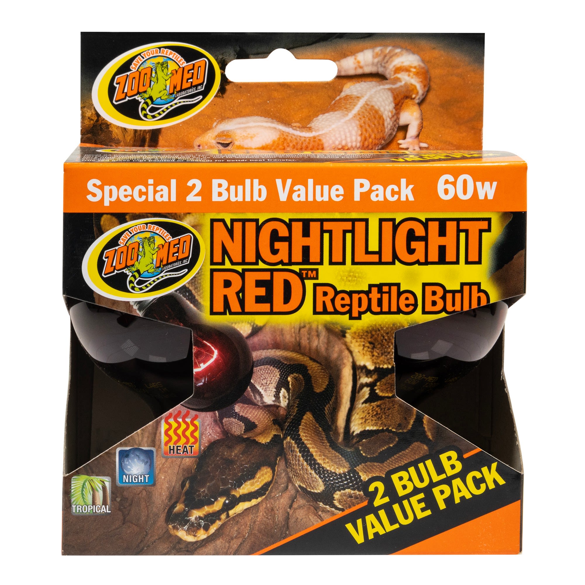 Zoo Med Nightlight Red Bulb for Reptiles, 60 Watts, Pack of 2