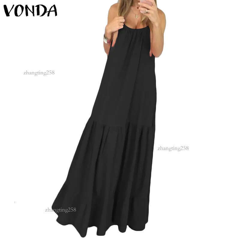 Bohemian Dress Women Summer Sexy Sleeveless Spaghetti Strap Ruffle Swings Maxi Long Dresses Holiday Vestido Plus Size