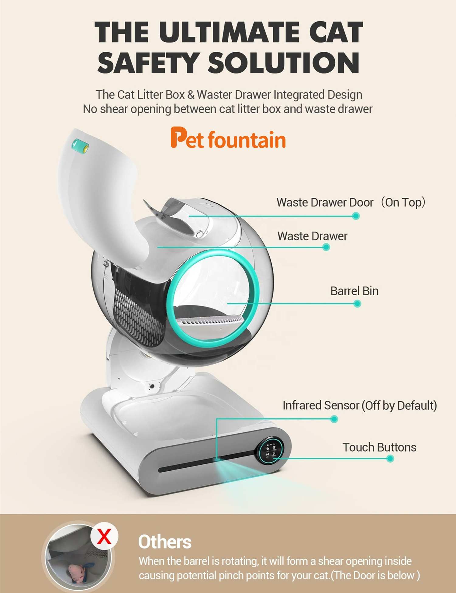 65L barrel bin 9l waste bin cat litter box and accessory closed large automatic cat litter box