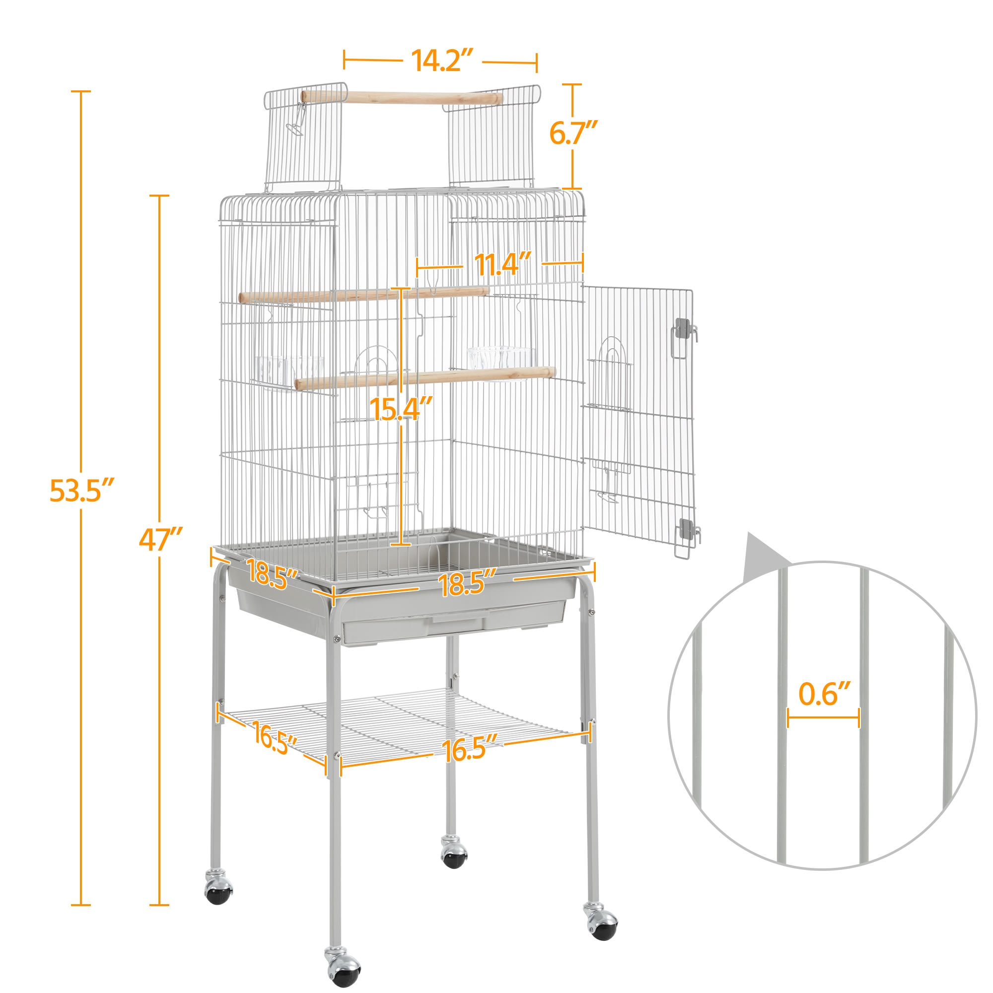 Topeakmart Light Gray Metal Bird Cage with Detachable Rolling Stand for Small Birds, 47" H