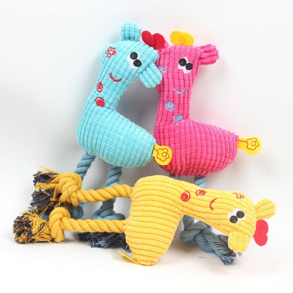 Cute Plush Giraffe Rope Pet Dog Squeaky Toys Interactive Toys Deer Dolls Puppy Playing Dog Chew Toy