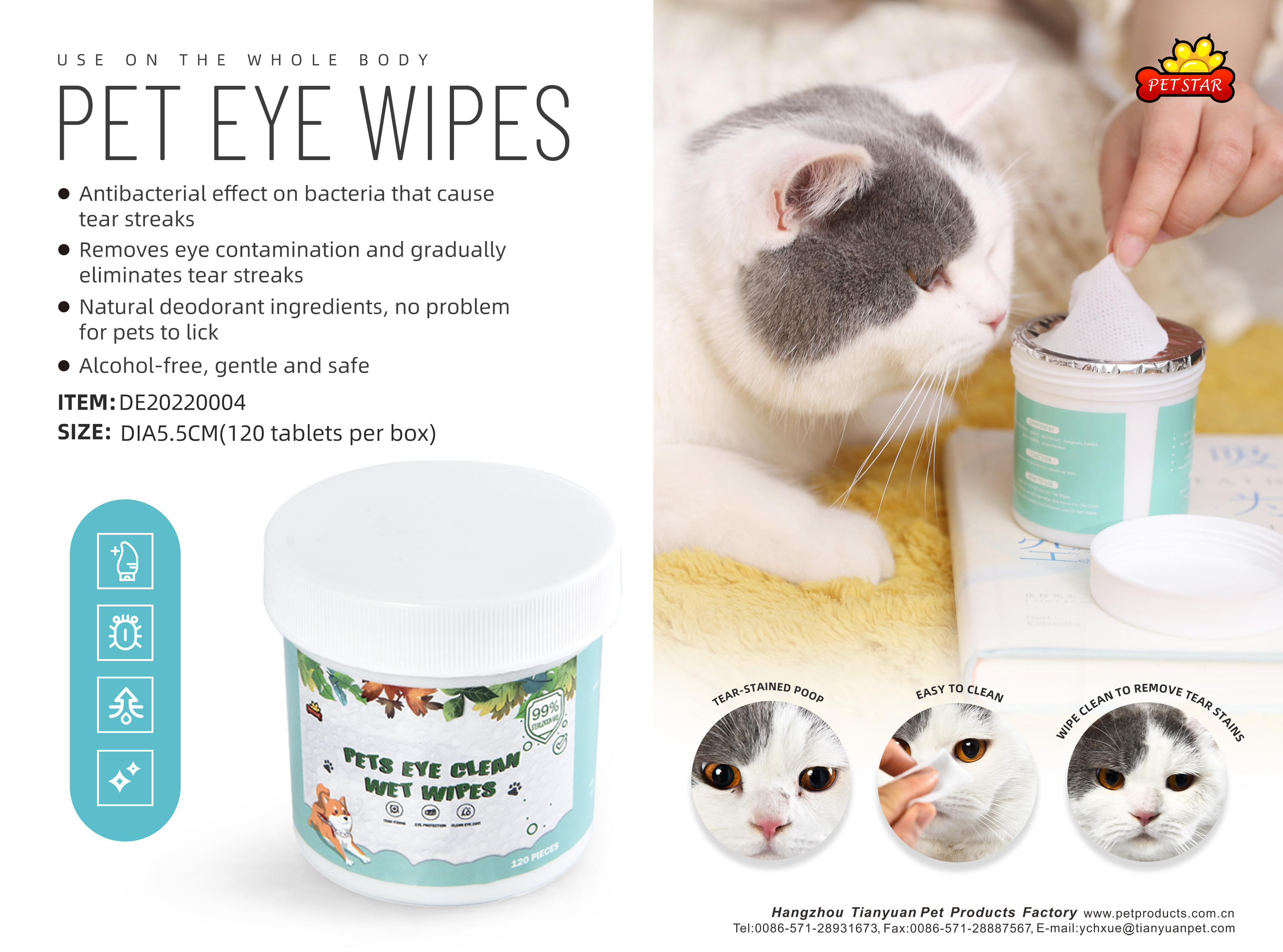 Pet Grooming Cleaning Supplies Soft Non-Woven Gentle Tear Stain Cat Dog Wipes Pet Eye Wet Wipes