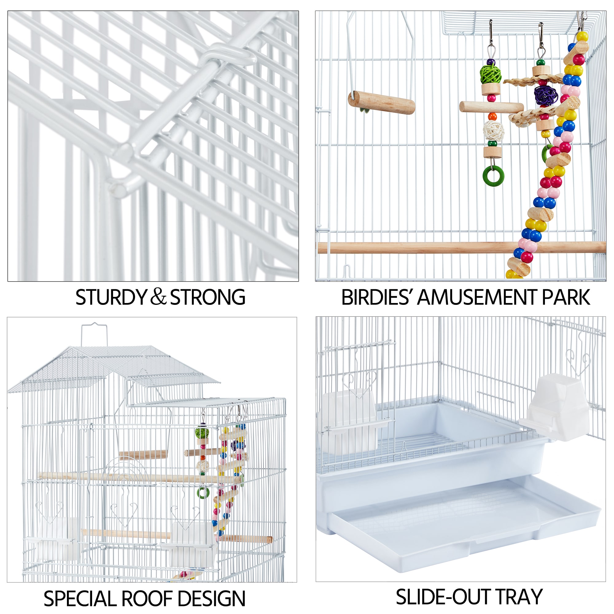 Topeakmart White Metal Bird Cage with Swing Ladder for Small Birds, 39" H