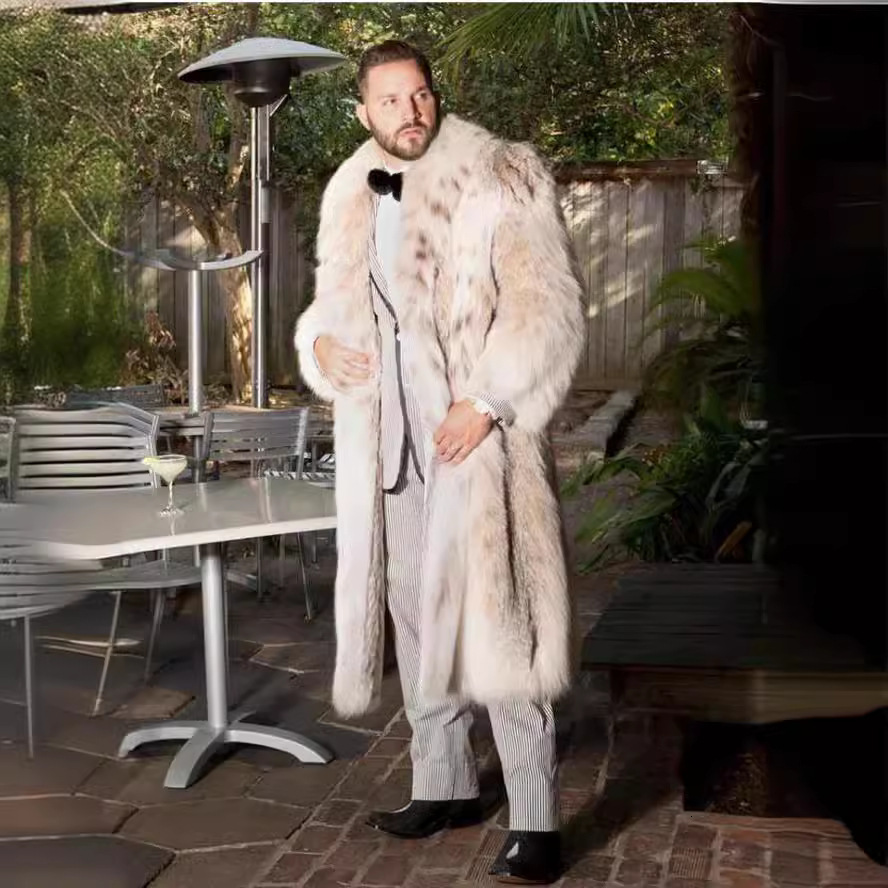 Amazon's best-selling fur coat cross-border long men's fur coat with leopard print and eco-friendly fur imitation fox fur