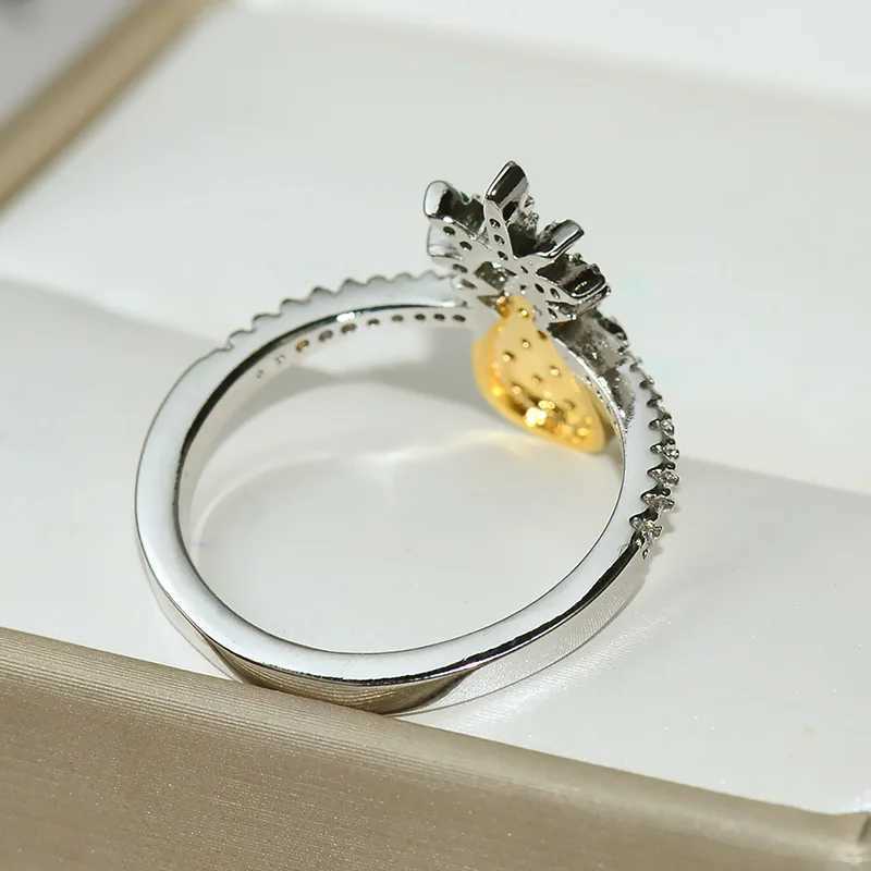 Band Rings 2019 fashion Cute Fruit Pineapple Ring Yellow/white Gold Color 5A Cubic Zirconia Women Monaco Fashion Party Jewelry H240425