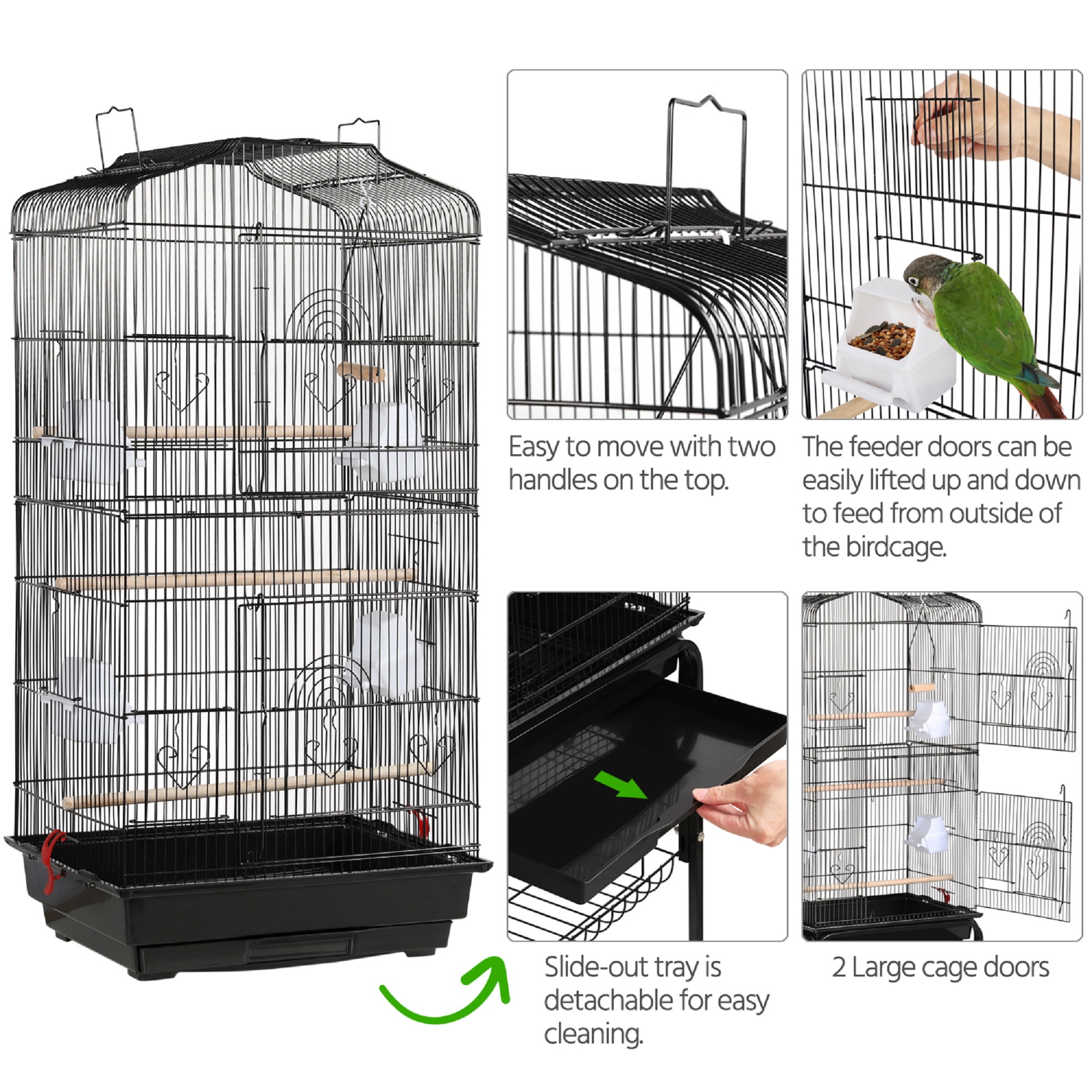 Topeakmart Black Open Top Metal Bird Cage with Rolling Stand, 64" H