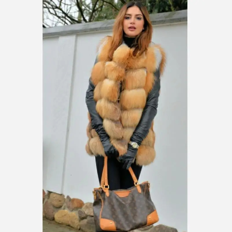 Autumn and Winter Womens Red Fur Vest Natural Real Casual Fashion warm European Style Street style 241120
