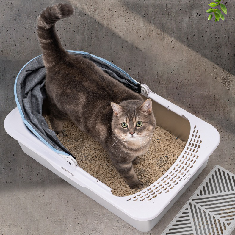 2024 New Eco-Friendly Semi Enclosed Pet Supplies Factory With Lid Sliding Scoop Portable Stainless Steel Cat Litter Box