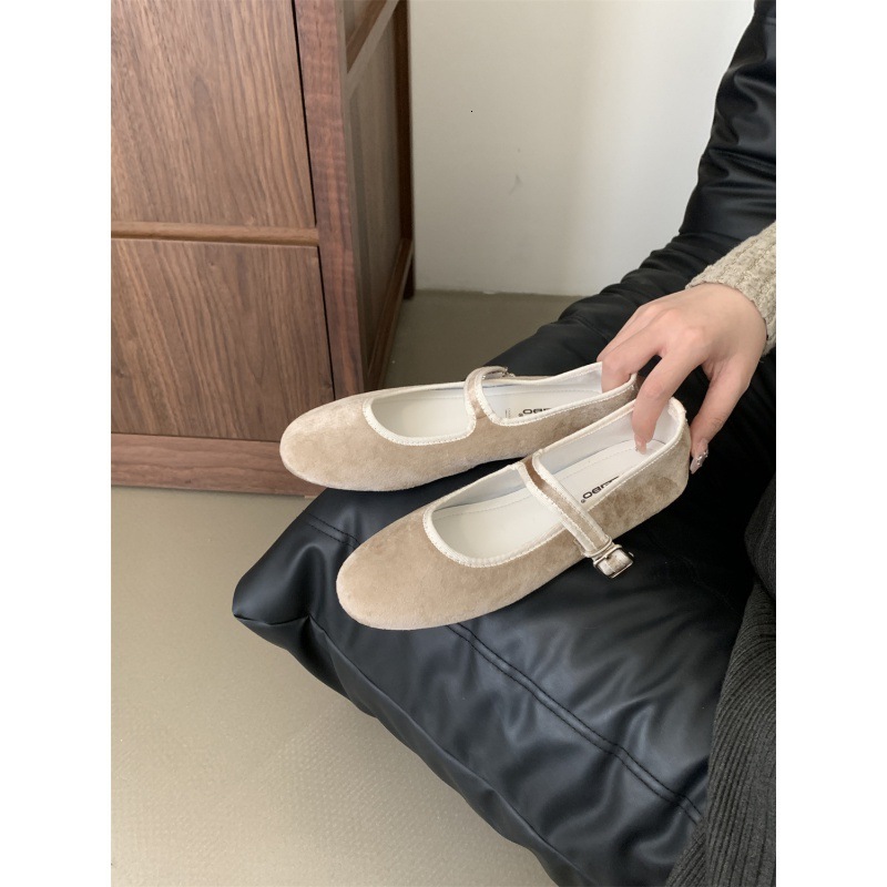2024 spring new item Sis velvet gentle Mary Jane grandma shoes shallow mouth slimming sugar flat sole shoes for women