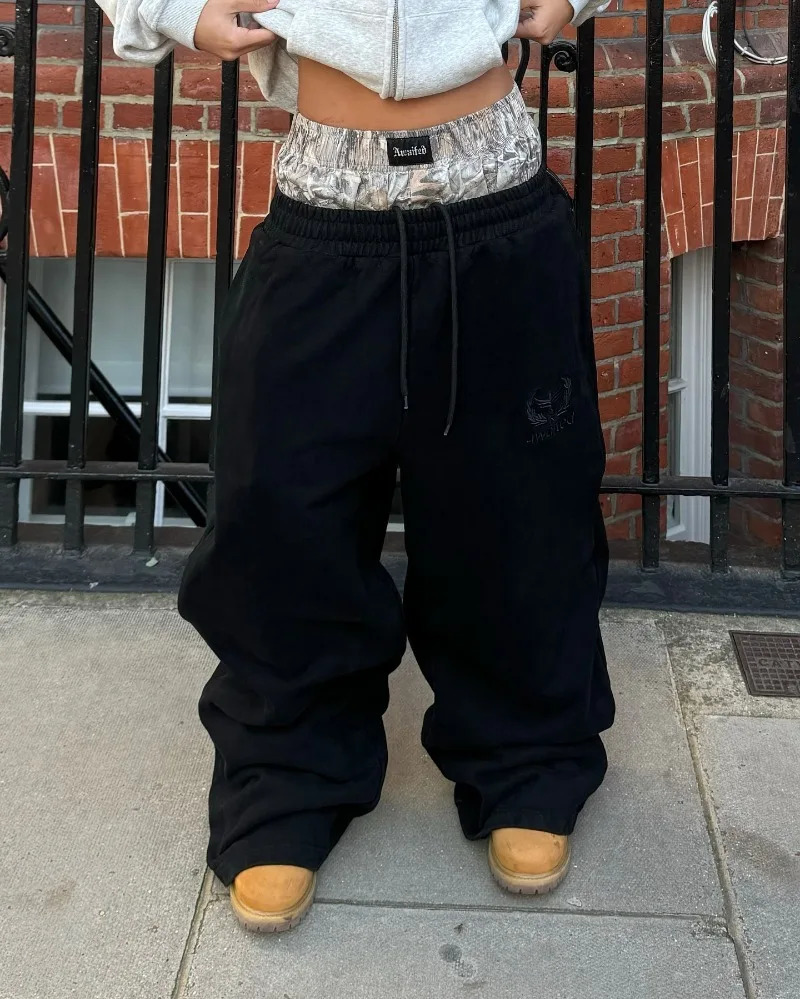 Y2K Harajuku Baggy Pants Vintage Camouflage Embroidered Double Waist Cotton Sweatpants Men Women Wide Leg Pants Streetwear 241125