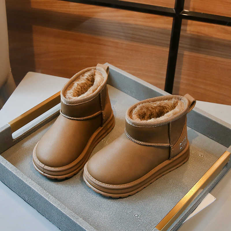 Children Boot Children Thick Warm Snow Boots 2024 Winter New Girls' Brown Cotton Shoes Boys' Ankle Boots Big Boy Shoes Y241125