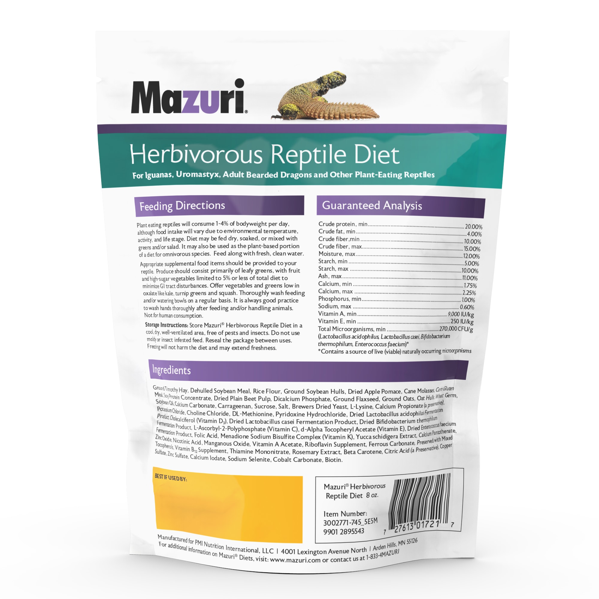 Mazuri Herbivorous Reptile Diet Food, 8 oz.