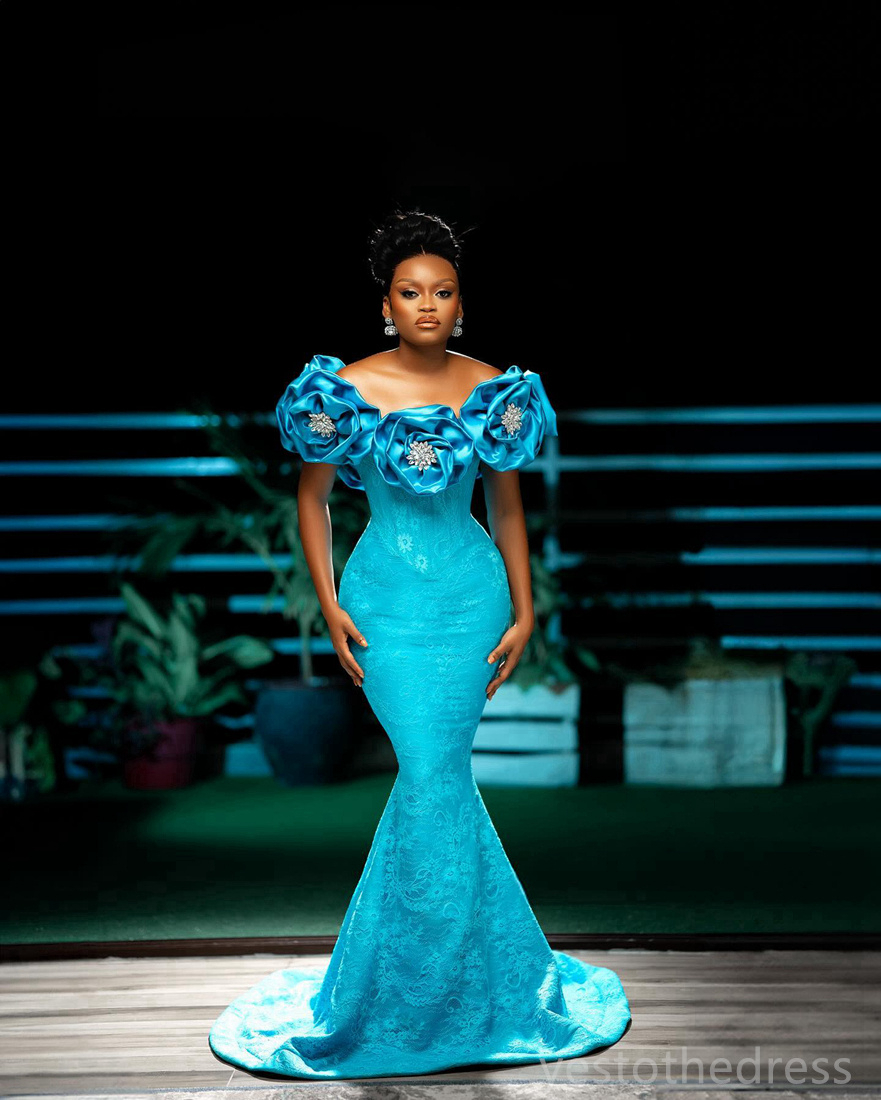 2024 Plus Size Prom Dresses for Black Women Promdress Off Shoulder Fulllace Hand Made Flowers Rhinestones Decorated Mermaid Birthday Dress Reception G