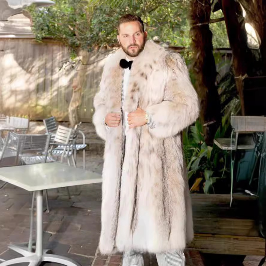 Amazon's best-selling fur coat cross-border long men's fur coat with leopard print and eco-friendly fur imitation fox fur