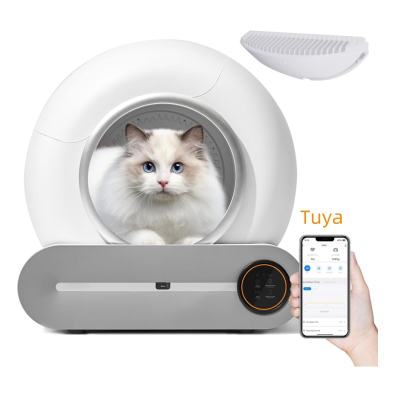 Smart Automatic Cat Toilet 65L Large Capacity Self-Cleaning Cat Litter Box APP Controlled with Tofu Bentonite Clay Material