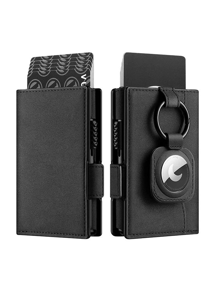 Card clip wallet with Airtag holder pop-up leather wallet RFID blocking magnetic seal 241125
