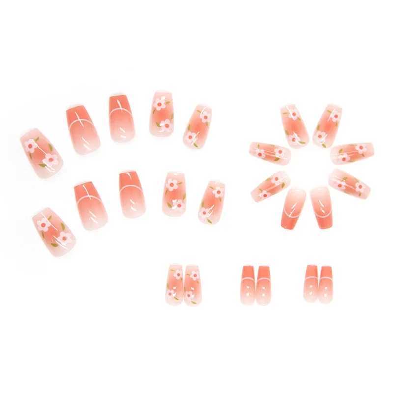 Powder wearable pink pressed fake nail tip adhesive fake nail design butterfly cute girl fake nailW241125