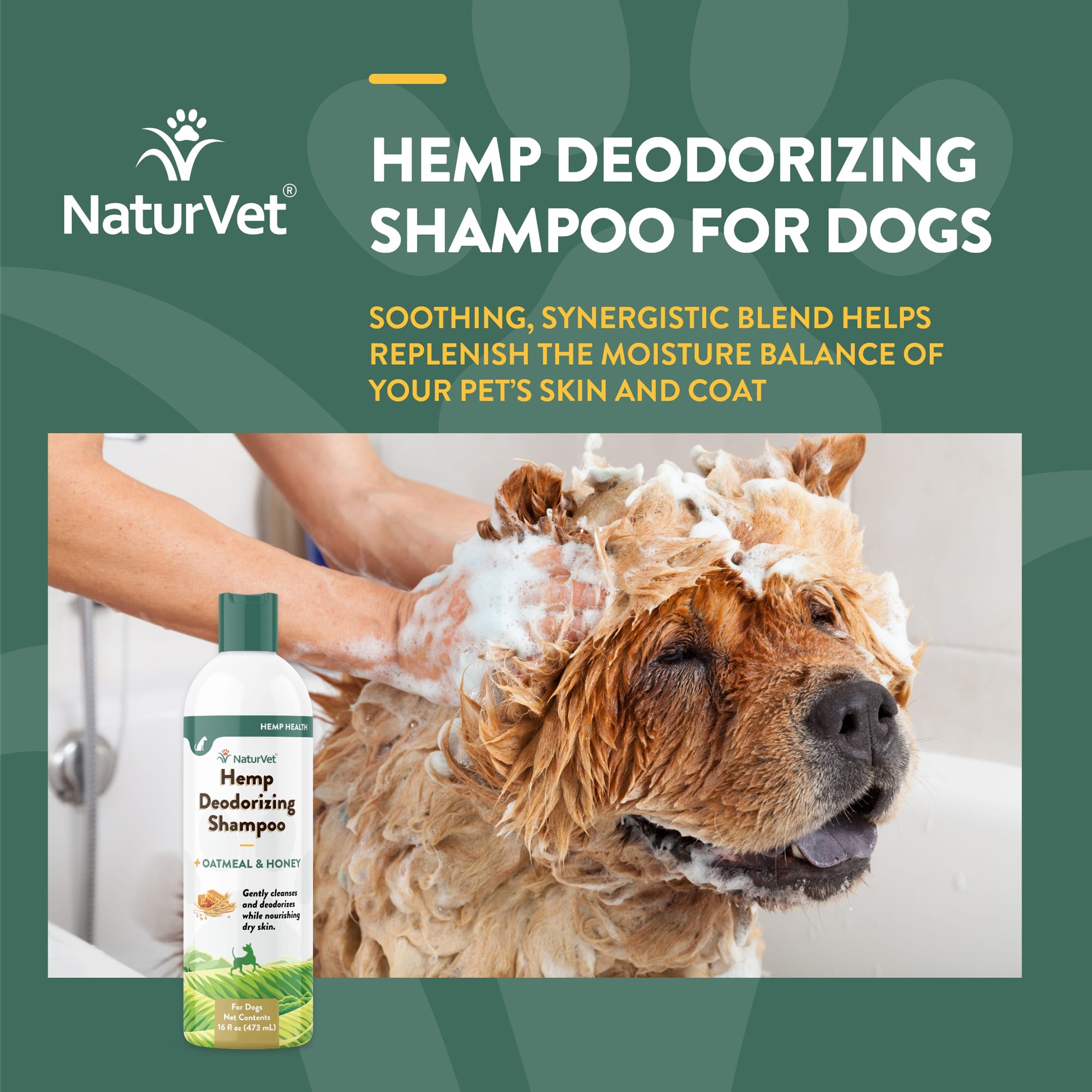 NaturVet Hemp Deodorizing Shampoo for Dogs, 16 fl. oz.