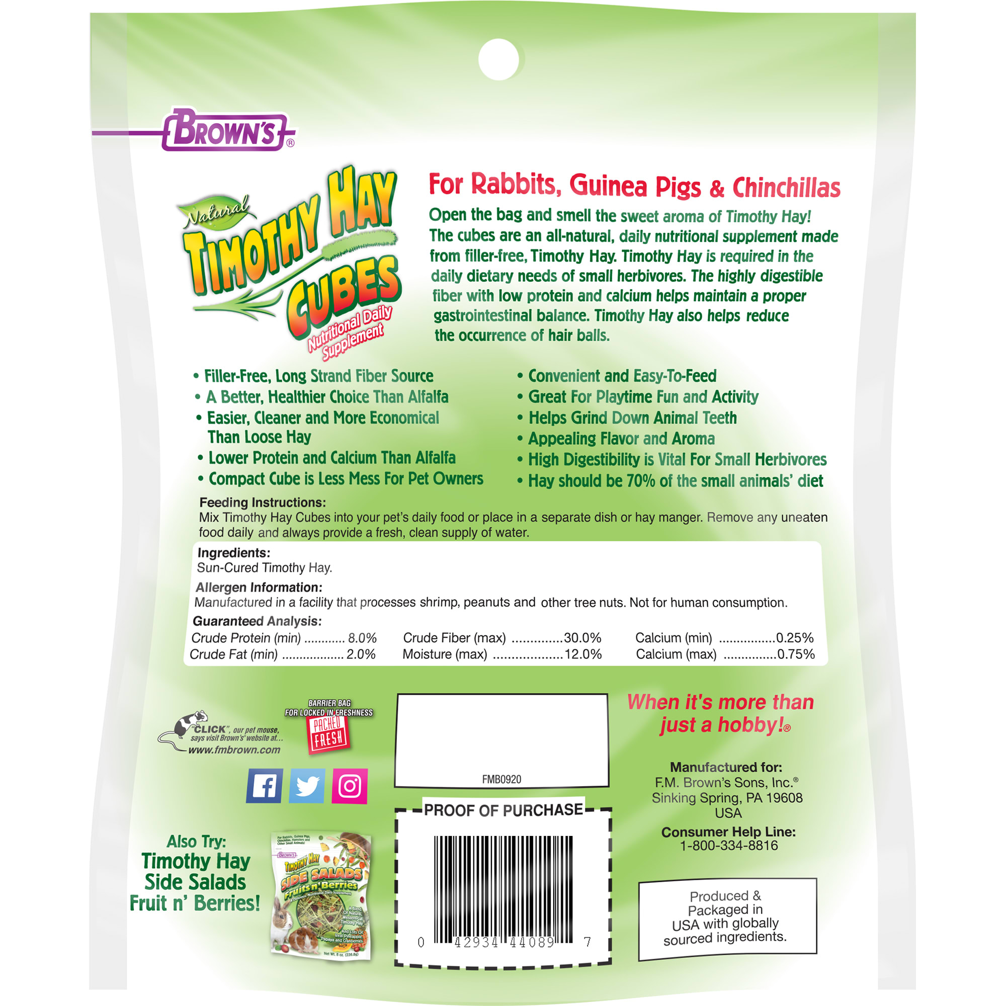 Brown's Timothy Hay Mini Cubes, 10 oz.