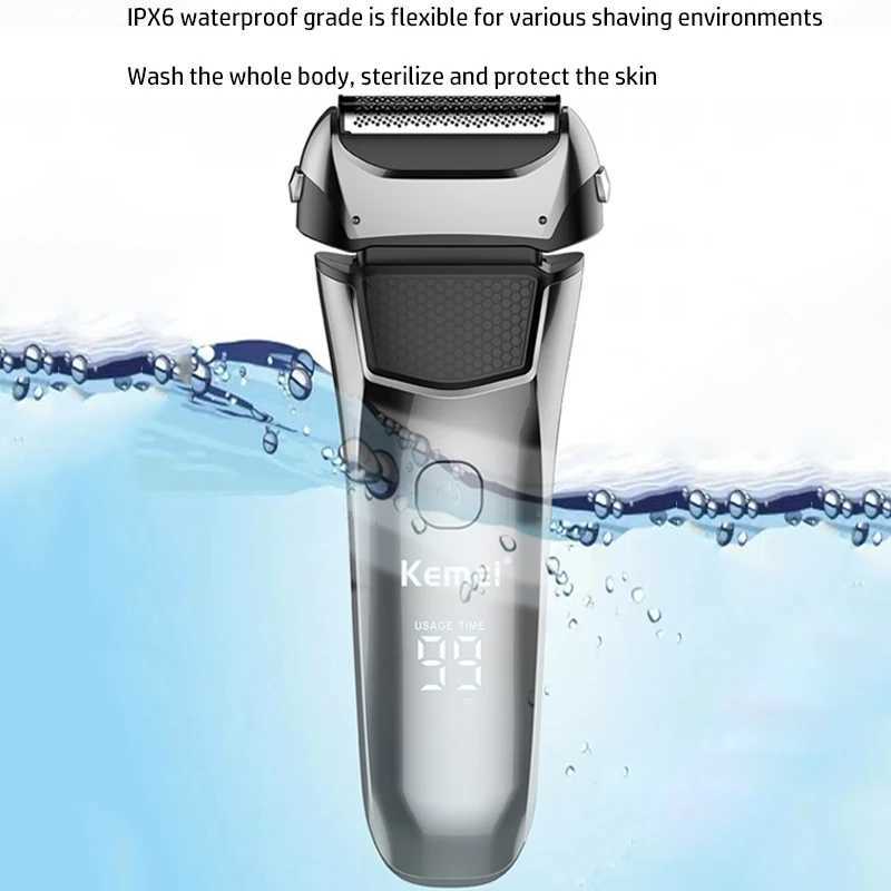 Original Kemei Wet Dry Waterproof LCD Display Electric Shaver Beard Electric Razor For Men Facial Shaving Machine RechargeableXJ241207