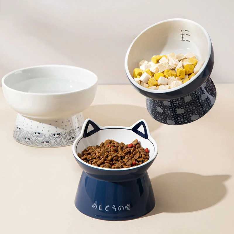 Japanese Style Cat Bowl Ceramic Double Bowl Anti Knock Food Bowl Dog Bowl Cat Drinking Bowl Automatic Drinking Pet SuppliesXJ241125