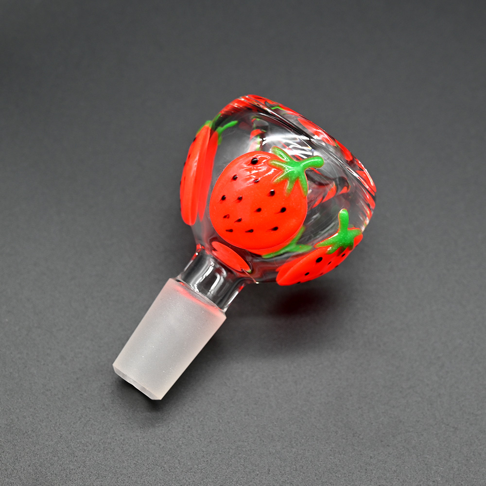 Borosilicate Glass Pipe Accessories,Luminous Hand Drawn Cute Strawberry Pattern,14mm Male Glass Bowl,Smoking Accessories, 6.5cm/2.5in