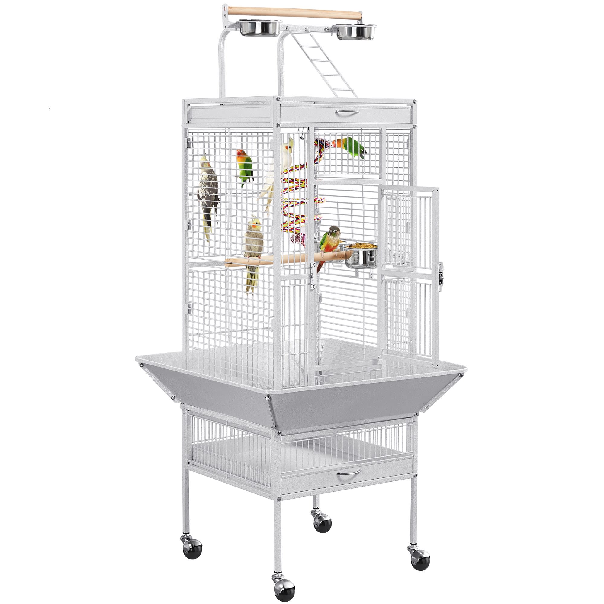Topeakmart White Large Bird Cage with Play Top and Detachable Stand, 61.5" H