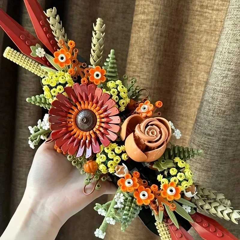 812PCS Eternal Flowers Bricks Dried Flowers Building Blocks Wall Decoration Crafts Set Adults Toy Birthday Gift Compatible 10314XJ241125