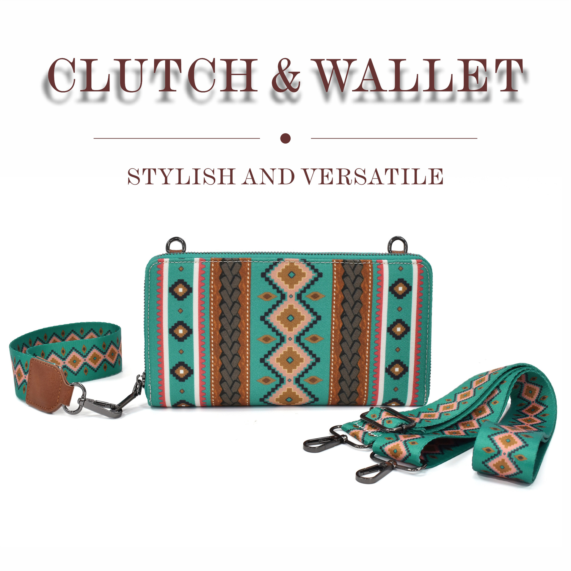Cross-border sales of Bohemian national style European and American retro zipper canvas clutch bag small purse fashion portable woman