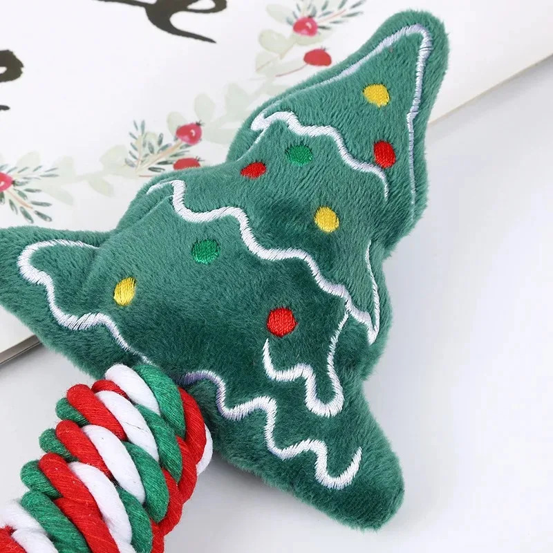 Christmas Dog Squeakey Chew Toys Cotton Ropes Knot Molar Bite Toy Funny Cute Puppies Cat Interactive Toy Xmas Gift Pets Supplies 241125
