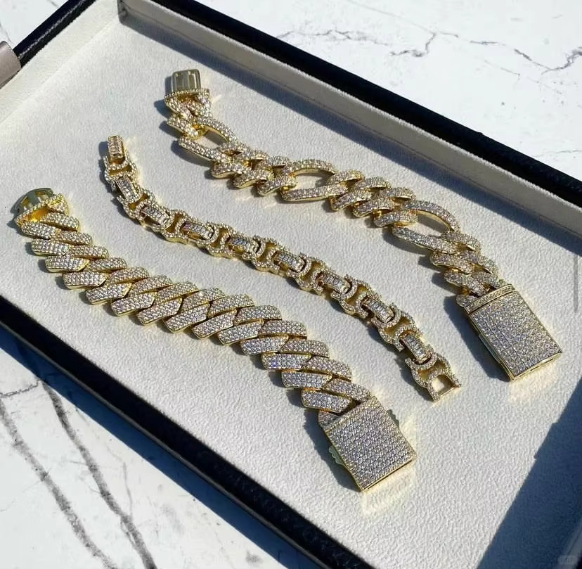 Moissanite necklace Hiphop Cuban Chains lab dias - Jewelry for Men, Real Gold, , 9k 10k Gold