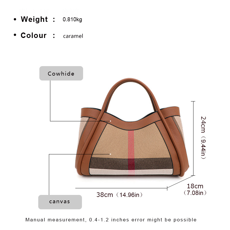 Shoulder Bags Aidrani 2025 New Retro Checkered Womens Designer Handbag Large Capacity Canvas Genuine Leather Bag