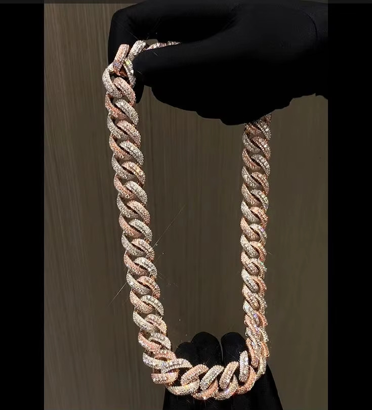 Moissanite necklace Rose Gold lab dias for Men - 9k 10k gold Cuban Chains, Dia, Gothic, Watches & Jewelry Free delivery
