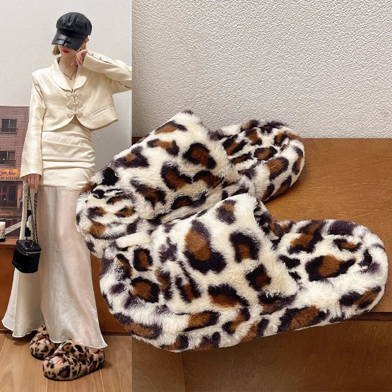 Home Furry Fur Slides Plush Slippers Fluffy Flip Flops Slip on Platform Women Fashion Shoe 2024 Zapato De Mujer er 241125