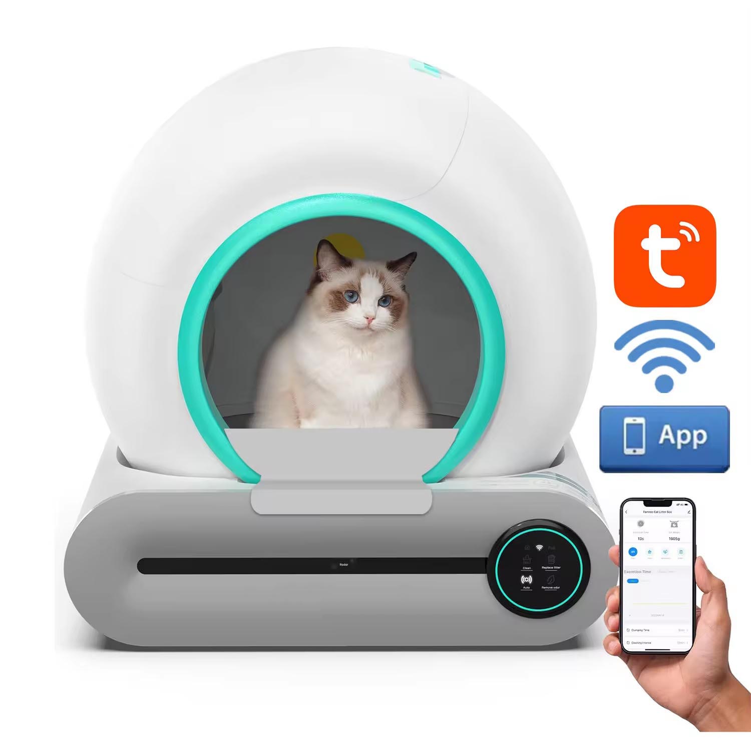 2024 New Automatic Cat Litter Box Smart App Control Self Cleaning Litter Boxes Cat Sandbox Electronic Pet Toilet Cat Supplies