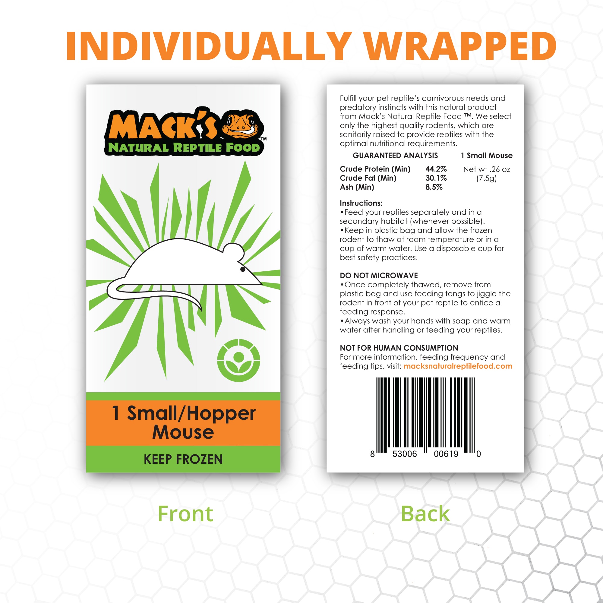 Mack's Natural Reptile Food Frozen Hopper/Small Mouse - 10ct