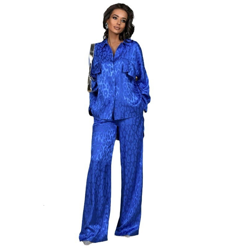 Set Of Long Sleeved Fashionable Cardigan Shirt New Leopard Print Women's Two-Piece Set