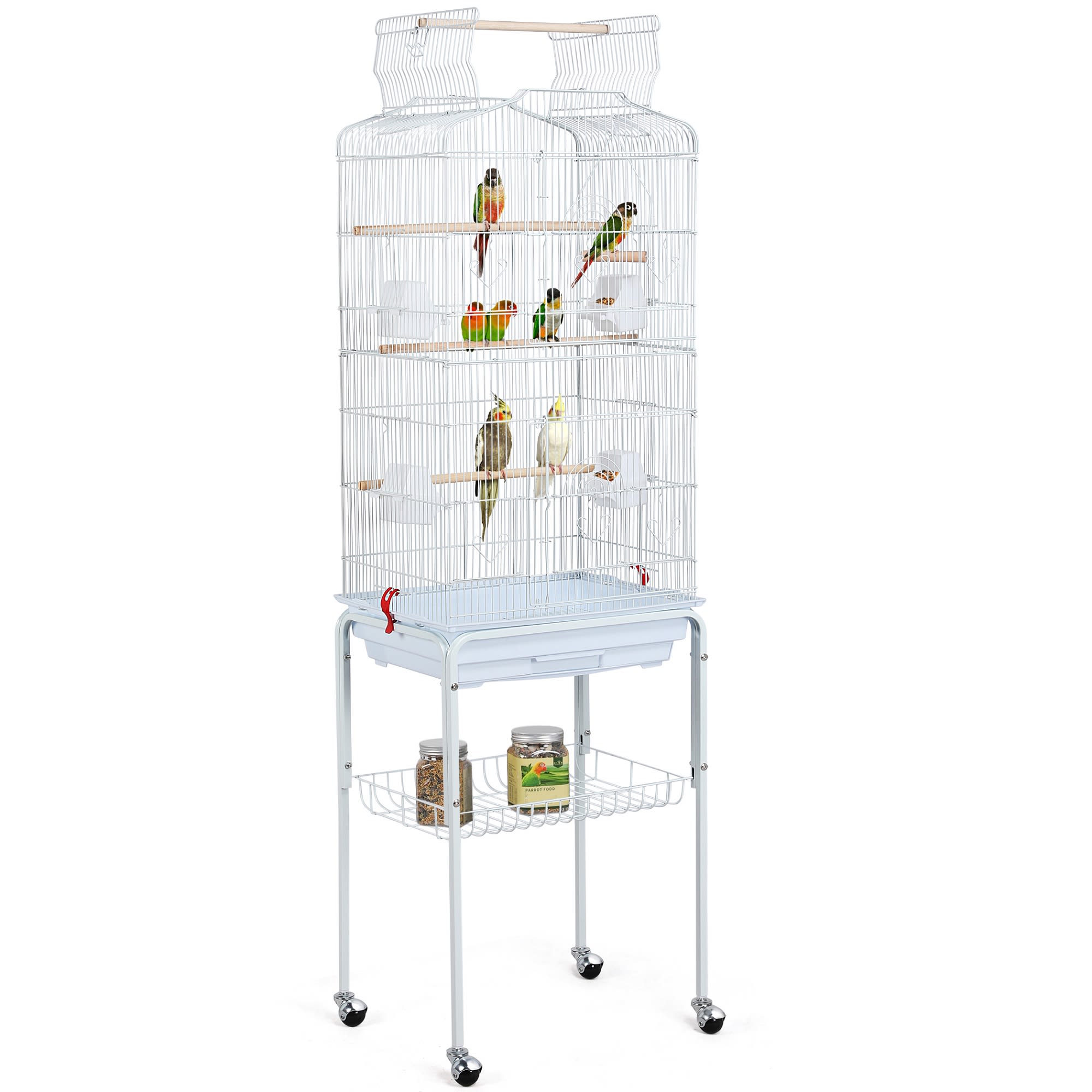 Topeakmart White Open Top Metal Bird Cage with Rolling Stand, 64" H