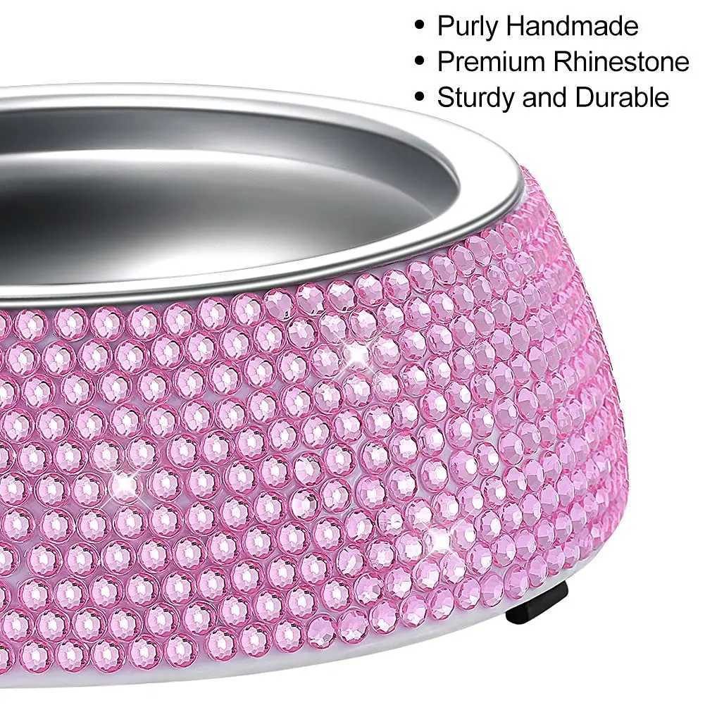 Bling Diamond Stainless Steel Double Dog Bowl Pet Drinking Bowl Luxury Rhinestone Cat Feeding Pet Products Cat BowlsXJ241125