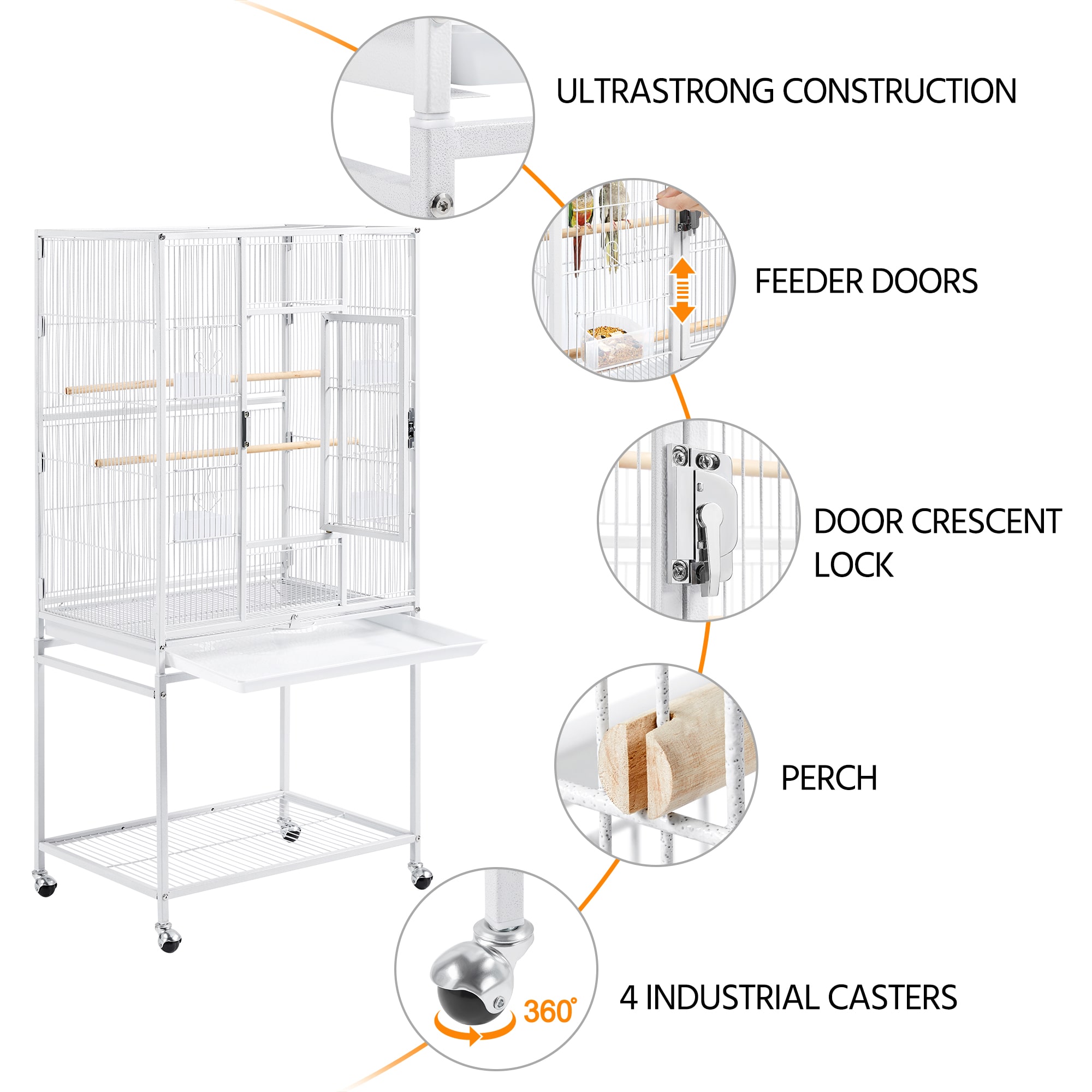 Topeakmart White Metal Bird Cage with Rolling Detachable Stand, 53.5" H