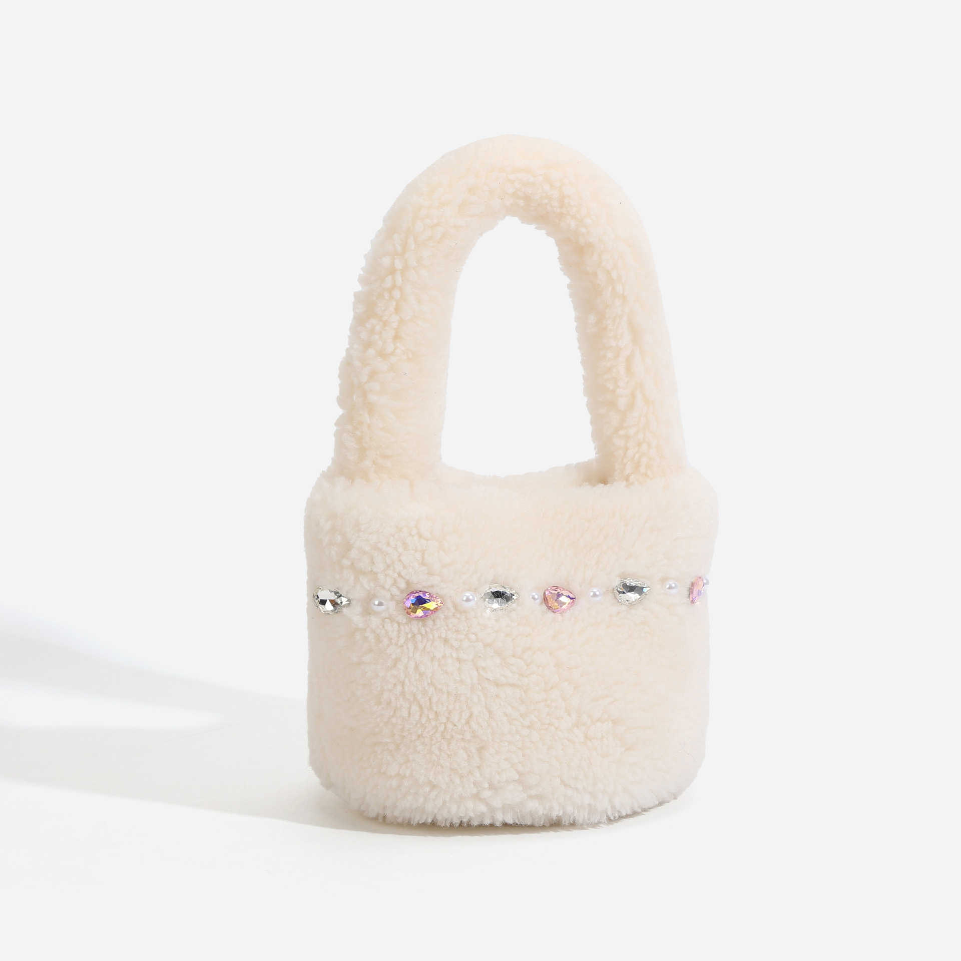 Lamb Fur Plush Bag for Women Full Winter New Furry Hand Held Bucket Bag Single Shoulder Small Tote Bags 241125