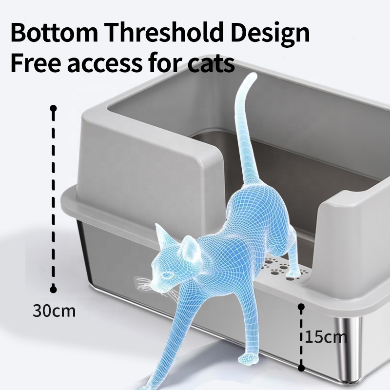 Super Large Stainless Steel Cat Litter Box Non-Stick Bottom Strong Durable Easy Clean Increase Multi-Cats Prevents External