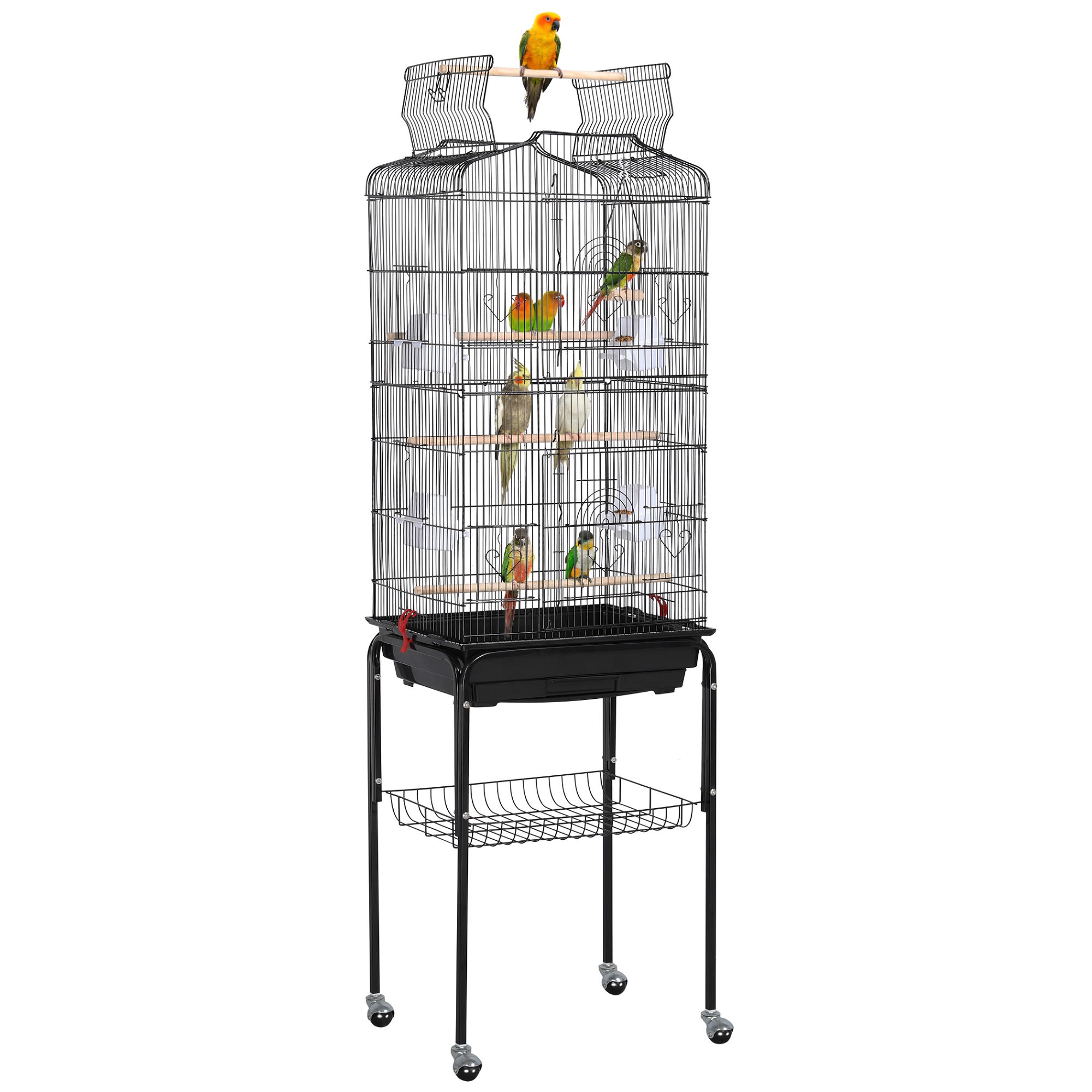Topeakmart Black Open Top Metal Bird Cage with Rolling Stand, 64" H