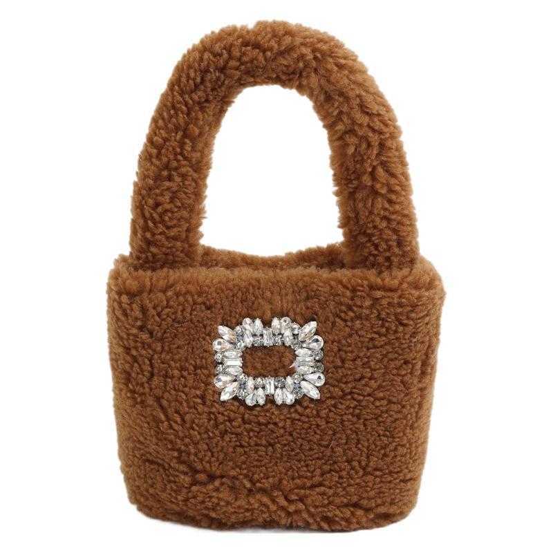 Lamb Fur Plush Bag for Women Full Winter New Furry Hand Held Bucket Bag Single Shoulder Small Tote Bags 241125