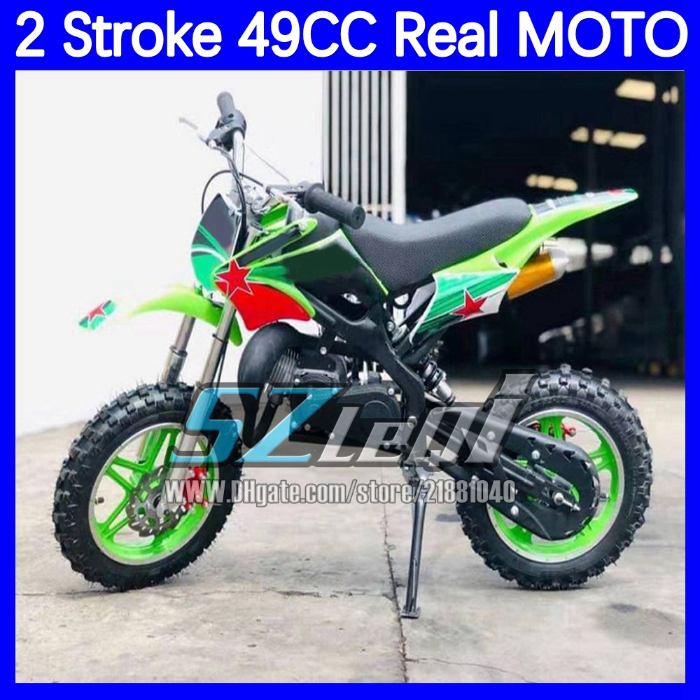 16Colors Real 2 Stroke Dirt Bike Mountain Mini Motorcycle Small Buggy 49CC 50CC Superbike Moto Gasoline Adult Child Off-road Vehicle Motorbike Boy Gir