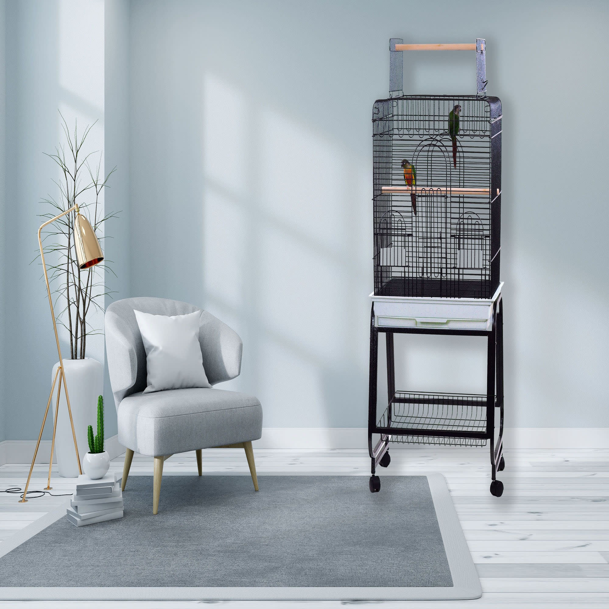 A&E Cage Company Black Play Top Bird Cage with Removable Stand, 22" L X 18" W X 62" H