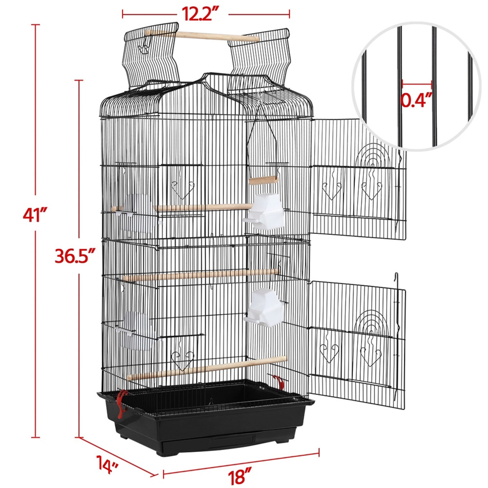 Topeakmart Black Open Top Metal Bird Cage, 41" H