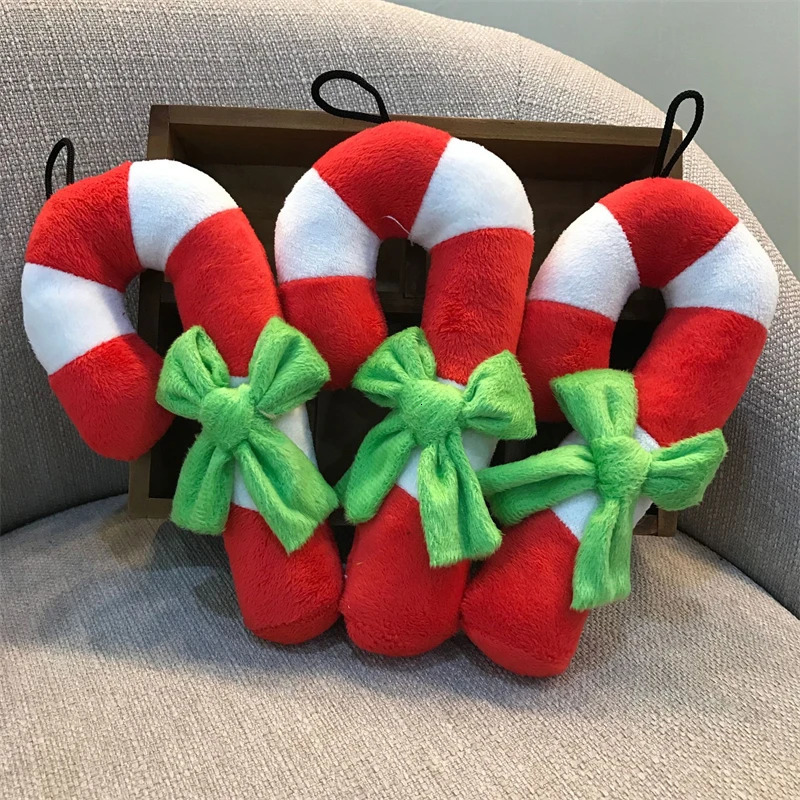 1 pc Christmas Candy Squeak Toy For Dog Puppy Plush Red Pet Sounding Holiday Party Animal French Bulldog Terrier Chihuahua 241125