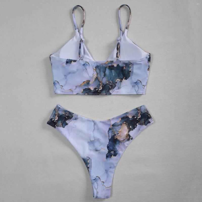 Womens Swimwear 2024 Tie Dye Print Push Up Bikinis Women Sexy Marble Swimsuit Midi Waist Woman Bathing Suit Summer Sport Beach Wear